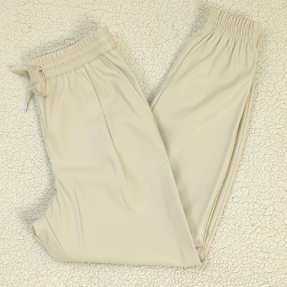 Zara Cream Leather Feel Joggers